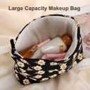 2 x Cosmetic bag Makeup bag Preppy Cute Corduroy Toiletry bag for women travel essentials (Flower black)