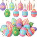 SmoothNovelty 24 Pcs Felt Easter Egg Tree Ornaments 3D Hanging Egg Decoration for Tree with Flower Colorful Stripes Felt Easter Decoration for Home Indoor Outdoor Holiday Basket Stuffers
