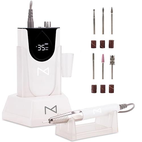 M Max - Nail Drill Professional - 2-in-1 Brushless Motor Nails Drill Machine - Electric, Cordless, Aluminium Alloy Casing, 35000 RPM, HD Display - Perfect for Salon & Home Use (White)