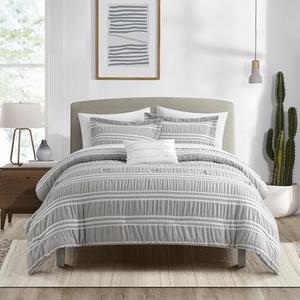 Chic Home Emma Queen 4-Piece Striped Seersucker Comforter Set, 2 Pillow Shams, 1 Decorative Pillow - Grey