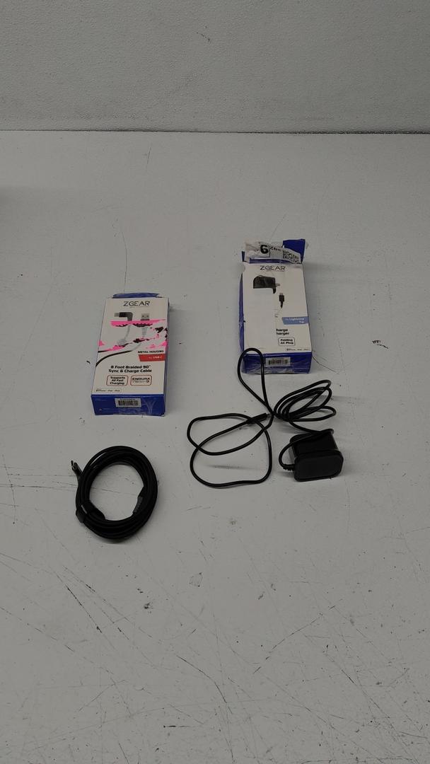 1. Zgear - USB-C Braided 90 Degree Sync & Charge Cable - Metal Housing - 8 Foot 2. Zgear charger