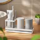 Toothbrush and Toothpaste Holder with Drainages Tray for Bathroom Vanity Countertop Storage Efficient Drainages Systems (Black, Multicolor)