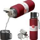 Stainless Steel Insulated Tea Infuser Bottle, Vacuum Insulated Water Bottle, Tea Tumbler with Separate Tea Compartment, 24-Hrs Insulation Commute Travel (Red,32oz/1000ml)