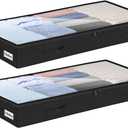 4 Inch Low Profile Under Bed Storage Drawer 2 Pack, Lightweight Underbed Clothes Storage Container Bins with NO STURCTURE, Shallow Storage Bag for Dorm & Home, With Clear Lids & Water-Resistant Fabric