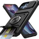 Vofolen for Motorola Moto G 5G 2025 Case with Card Holder [Store 2 Cards] + 360 Magnetic Rotated Ring Kickstand Dual Layer Heavy Duty Shockproof Wallet Phone Case for Moto G 5G 2025, Black