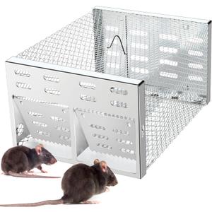 Humane Rodent Trap for Indoor & Outdoor Use - Automatic Multi-Catch Metal Cage with Double One-Way Doors, Reusable Safe Trap for Mice, Chipmunks & Small Animals