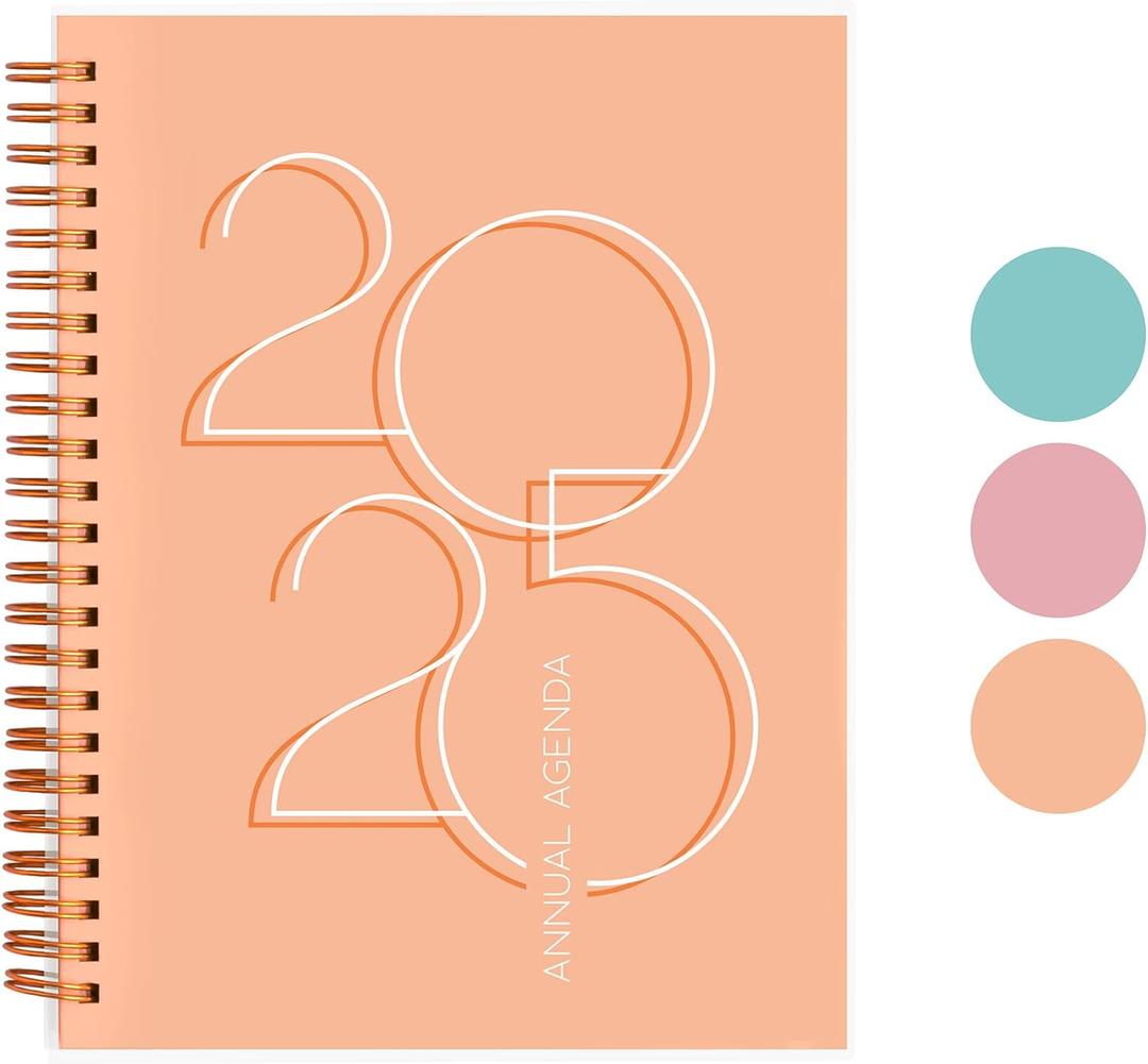 2 x Rileys & Co 2025 Deco Weekly Planner - Annual Weekly & Monthly Agenda Planner, Jan - Dec 2025, Flexible Cover, Notes Pages, Twin-Wire Binding (6 x 8-Inches, Peach)