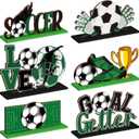 Suzile 6 Pcs Soccer Table Top Decorations Centerpieces Wooden Green Black Football Sign Soccer Theme Birthday Party Decor Detachable Football Tabletop Decor for Boys Kids Bday Party
