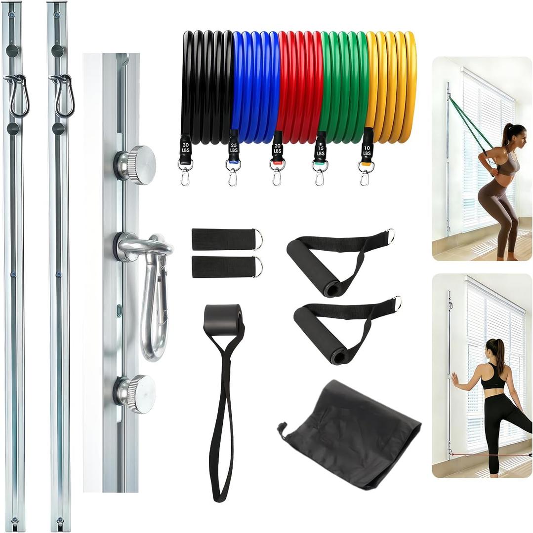 Aluminum Anchor Fitness System for Wall-Mounted, Resistance Band Wall Mount, Adjustable with Five Resistance Bands, Space Save Design for Strength Training, Workout Wall Anchor System