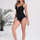 Itzel Women's Ruched Twist Front One Piece Swimsuit Tummy Control Push Up Vintage Retro Bathing Suits (Black)