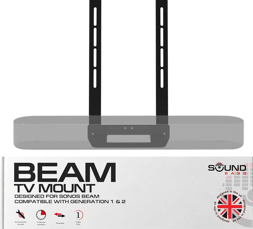 Sound Bass Beam TV Mount, Compatible with Generation 1 & 2 Sonos Beam Mounting Bracket for TV, Black, Full Hardware Kit Included, Beam Soundbar