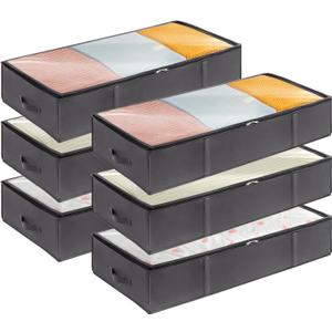 Lifewit 95L 6 Pack Under Bed Storage Containers, Large Capacity Blanket Storage Bags with Reinforced Handle, Organization and Storage for Comforters, Sheets, Clothes, Bedroom, College Dorm, Grey