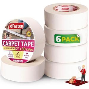 XFasten Double Sided Carpet Tape for Area Rugs, 2 Inch x 30 Yards (5-Pack) – Heavy Duty Anti Slip Rug Grip Tape, Works as Rug Gripper, Wood Safe, Easy Removal for Hardwood and Laminated Floors