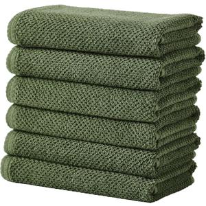 Great Bay Home 100% Cotton 6 Pack 26x16 Hand Towel Set - Absorbent, Quick-Drying, Durable Towels for Bathroom Decor - Low-Twist, Two-Ply Fibers (Forest Green)