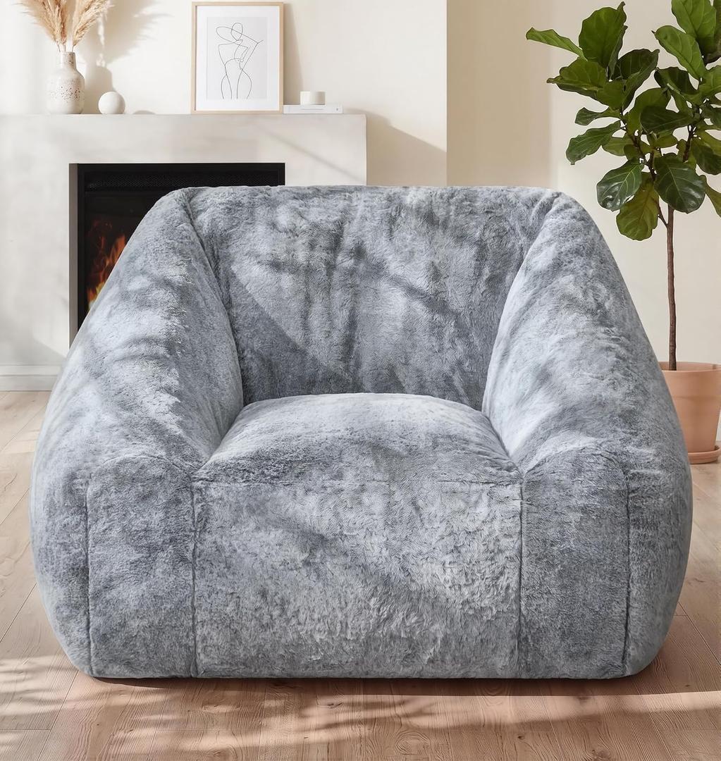 Hobestluk Bean Bag Chair Plush Accent Chair Armrest Living Room Adult Grey | Memory Foam Filled,Oversized Large Cozy Comfy Plush Chair,Lazy Sofa,Armrest,Living Room Bedroom Dorm,Washable cover, 30 inches x 37 inches x 46 inches