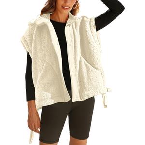 OPCAKM Women's Fuzzy Fleece Vest Oversized Sleeveless Sherpa Jacket Warm Button Down Gilet Outerwear with Pockets (Medium, Apricot)