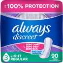 Always Discreet Adult Incontinence Pads for Women, Drier, 3 Drop Regular Length, Light Absorbency, Pads for Bladder Control Management, Bladder Leaks, & Postpartum Pads, 90ct