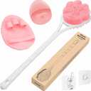 Manmihealth 15.7" Cute Silicone Back Scrubber & Soft Shower Brush Face Scrubber Set (3 PCS), Paw-Shaped Silicone Back Brush & Body Facial Scrubber with Super-Soft Bristles Combination(PinkSet)