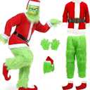 Christmas Costume Adults Men Santa Claus Suit 7PCS Deluxe Professional Furry Xmas for Adult Set