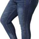 Agnes Orinda Women's Plus Size Stretch Mid Rise Washed Skinny Jeans 1X Blue