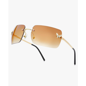 Rectangle Y2k Sunglasses for Women Men Cute Small Clear Frameless Tinted Lens 2000S Fashion Shades Butterfly