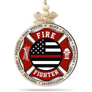 Firefighter Christmas Ornament 2025 - Fireman Maltese Cross Xmas Tree Ornaments, 2 Layer Wood - Appreciation Gift for Firefighter Dad, Mom, Husband, Brother, Family