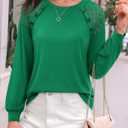 siliteelon Lace Long Sleeve Tops Dress Shirt Womens Crew Neck Loose Dressy Blouse Business Casual Work Summer 2026 Green (Green, XXL)