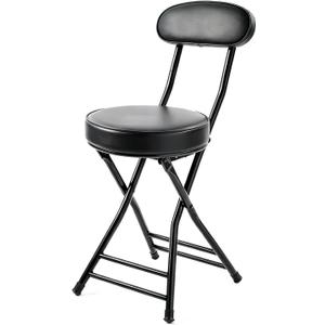 Folding Stool,Cushioned Padded Folding Bar Stool,18inch Black Height Heavy Duty Portable Chair Stool with 300lbs Capacity for Kitchen Living Room Garden Camping Fishing