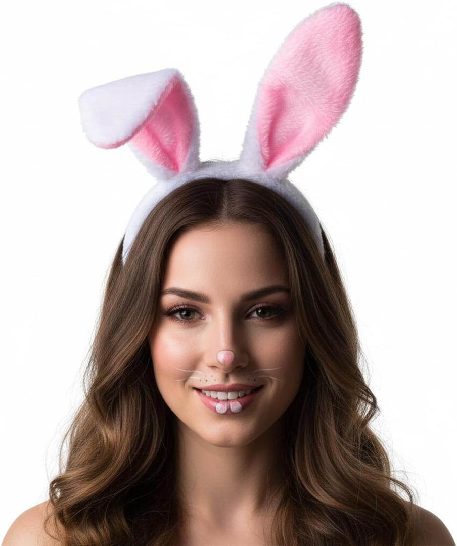 2 x Cute Bunny Ears Headband for Women, Soft Plush Rabbit Ears, Christmas & Holiday Costume Accessory (1 Count (Pack of 1), Pink)