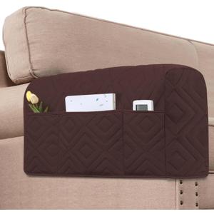 H.VERSAILTEX Armrest Covers for Sofa Water Resistant Couch Arm Covers Remote Control Holder Sofa Armrest Organizer for Magazine, Tablet, Phone, iPad(Set of 2, Brown/Beige)