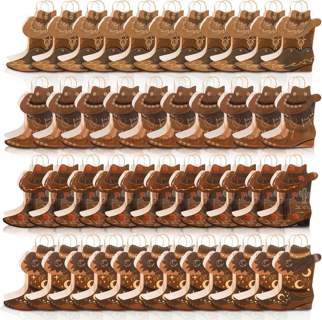 Fasmov 40 Pcs Cowboy Boots Paper Bags, Western Theme Party Decorations Favors Wild West Kraft Gift Bag with Handles, Cowboy Boot Hat Goodie Bag for Cowboy Birthday Baby Shower Party Supplies