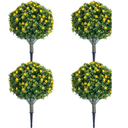 Yunlly 4 Pcs Artificial Flowers Fake Boxwood Topiary Ball Tree 27 Inch Outdoor Faux Bush Balls, Realistic UV Resistance Fake Shrub Plant with Spike for Garden Porch Patio Indoor Decor (Yellow)
