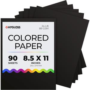Hygloss Black Paper - 24 lb, 89 GSM, Fade-Resistant, Acid-Free, 8.5x11-Inch Letter Size Color Copy Paper, 90 Sheets