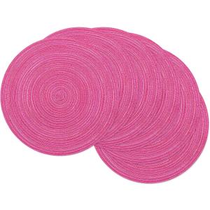 SHACOS Round Braided Placemats Set of 6 Cotton Round Place Mats 15 inch Washable Table Mats for Dining Table Holiday Party (Hot Pink, 6)