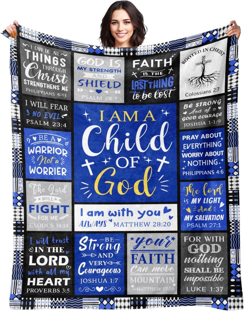 Christian Gifts for Men - Baptism Gifts for Boys & Men - Bible Verse Christian Blanket - Inspirational Birthday Religious Catholic Spiritual & Confirmation Gift for Teen Boys - Baptism Blanket 50"x60"