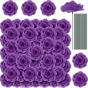 Yunlly 100 Pcs Artificial Flowers Fake Silk Roses Long Stem Rose Bouquet Wedding Party Home Decor for DIY Baby Shower Centerpieces Tables Home Decorations(Purple)