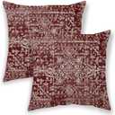 Boho Pillow Covers 18x18, Wine Red Burgundy Cream Ethnic Design Outdoor Decorative Throw Pillows for Couch, Carpet Pattern Decor Cushion Cover 2 Pcs Farmhouse Linen Pillowcase for Bed Car Safa