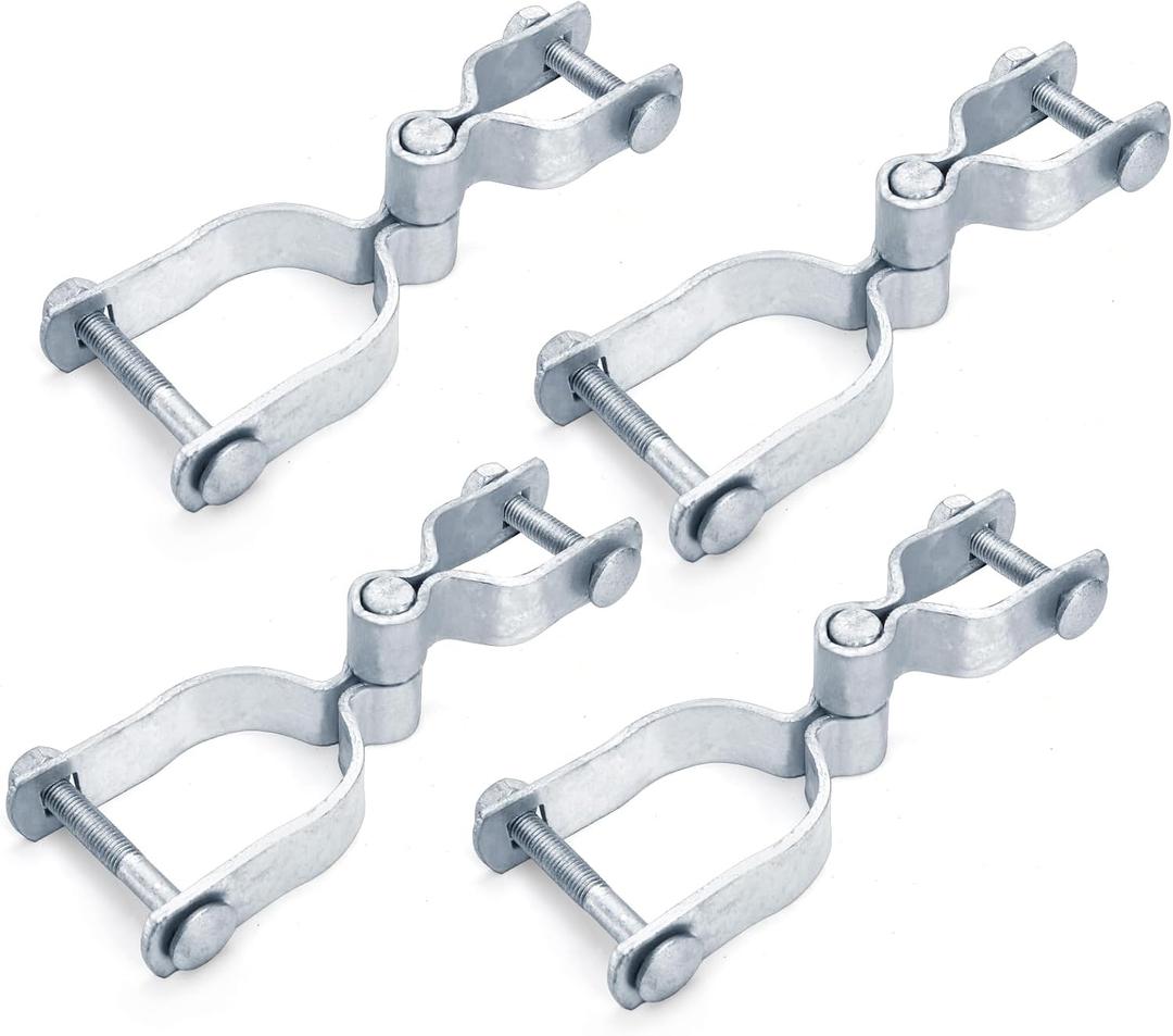4 Set of Chain Link Fence Gate Post Hinge, 2-3/8" x 1-3/8" Galvanized Steel Heavy Duty Gate Hinges, Female Male Fence Frame Hinges for Repairing and Replacing Fence Gate, Bolts Nuts Included