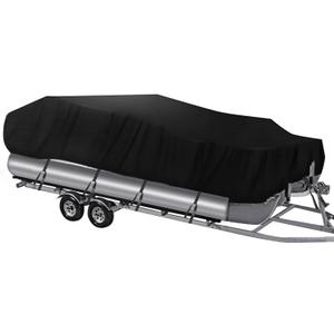 NEVERLAND Pontoon Boat Cover Waterproof Heavy Duty Trailerable Boat Cover Marine Grade Polyester Canvas Cover Fits Pontoon/Deck Boats (Boat Length 17-20ft, Beam Width up to 102", Black) (A: 17'-20' Long, Beam width up to 102")