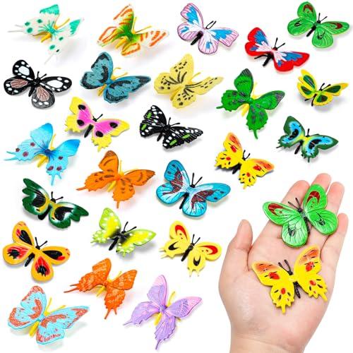 24 PCS Plastic Butterflies Toy, Butterfly Action Figures Art Toys, 24 Styles Colorful Lifelike Interactive Butterfly Decoration for Kindergarten, School Education and Animal Themed Party Decor