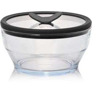 Anyday 4-Cup Glass Food Storage with Glass Lid, Round Deep Dish | Plastic-Free Meal Prep & Microwave Cookware | Stackable Airtight Storage Container with Vented Lid for Microwave-Safe Reheating
