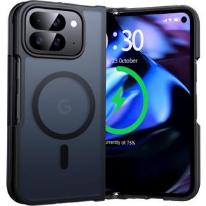 NO.1 Magnetic for Google Pixel 10 Pro Fold Case Compatible with MagSafe [Military Grade Drop Tested][Translucent Matte][Anti-Fingerprint] Soft Silicone Bumper for Google 10 Pro Fold Case,Black