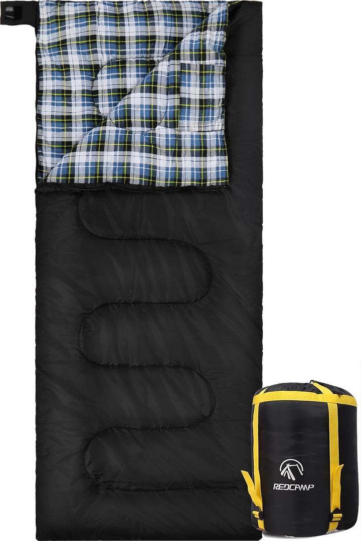 REDCAMP Cotton Flannel Sleeping Bag for Camping Backpacking, Adults Cold Weather Envelope Sleeping Bags with 2/3/4/6lbs Filling