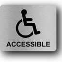 Wheelchair Accessible, Disability, Handicap, Disabled Sign. Silver Adhesive Sticker Notice. Metallic Silver Engraved Black with Universal Icon Symbol and Text (Small Size: 5 inches x 4 inches)
