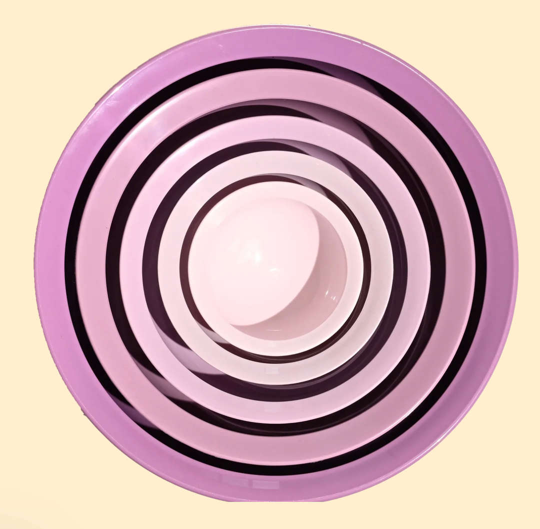 CaliBowl 5Piece NonSpill Plastic Mixing Bowl Set  Reusable Nesting Kitchen Bowls with Concave Inner Lip and NonSlip Base  Ideal for Baking, Prepping, Cooking and Serving  Dusty Plum