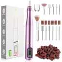 Cordless Nail Drill Electric Nail File Kit Rechargeable Professional Efile Nail Set, Portable Acrylic Gel Nail Polish Remover Machine Pedicure Manicure Tool, 11 Bits 56 Sanding Bands Salon Home (Purple)