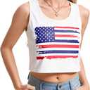 LEACOOLKEY Women's American Flag Crop Tank 4th of July Patriotic Sleeveless Tee Tops (Red)