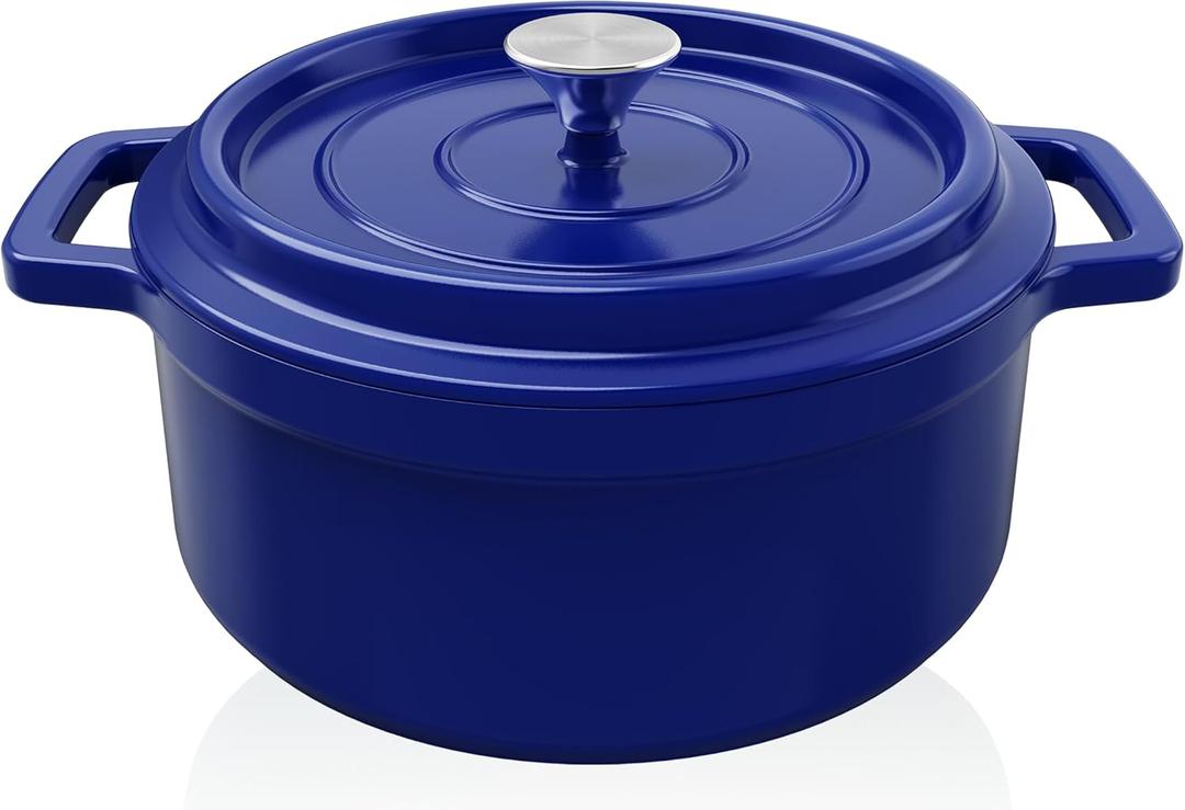 MEIGUI 5QT Cast Iron Dutch Oven, Enameled Non-Stick Oven, Round Dutch Pot with Lid, Pre-Seasoned Large Dutch Oven Liners, for Sourdough Bread Baking, Braising, Soups, Family Sharing, Blue