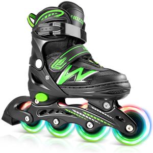 Inline Skates for Kids Girls Boys, Adjustable Light Up Inline Skates with Illuminating Wheels, Outdoor Roller Skates for Girls, Boys,Youth Age 5-13 (9C-6Y US) (Green and Black) Inline Skates for Kids Girls Boys, Adjustable Light Up Inline Skates with Illuminating Wheels, Outdoor Roller Skates for Girls, Boys,Youth Age 5-13 (9C-6Y US) (Green and Black)