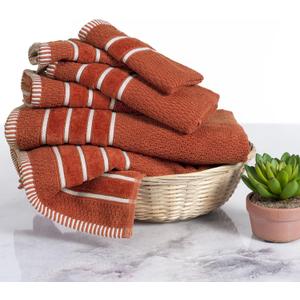 Luxury Cotton Towel Set - Rice Weave 100% Egyptian Cotton 6 Piece Set with 2 Bath Towels, 2 Hand Towels and 2 Washcloths - Orange